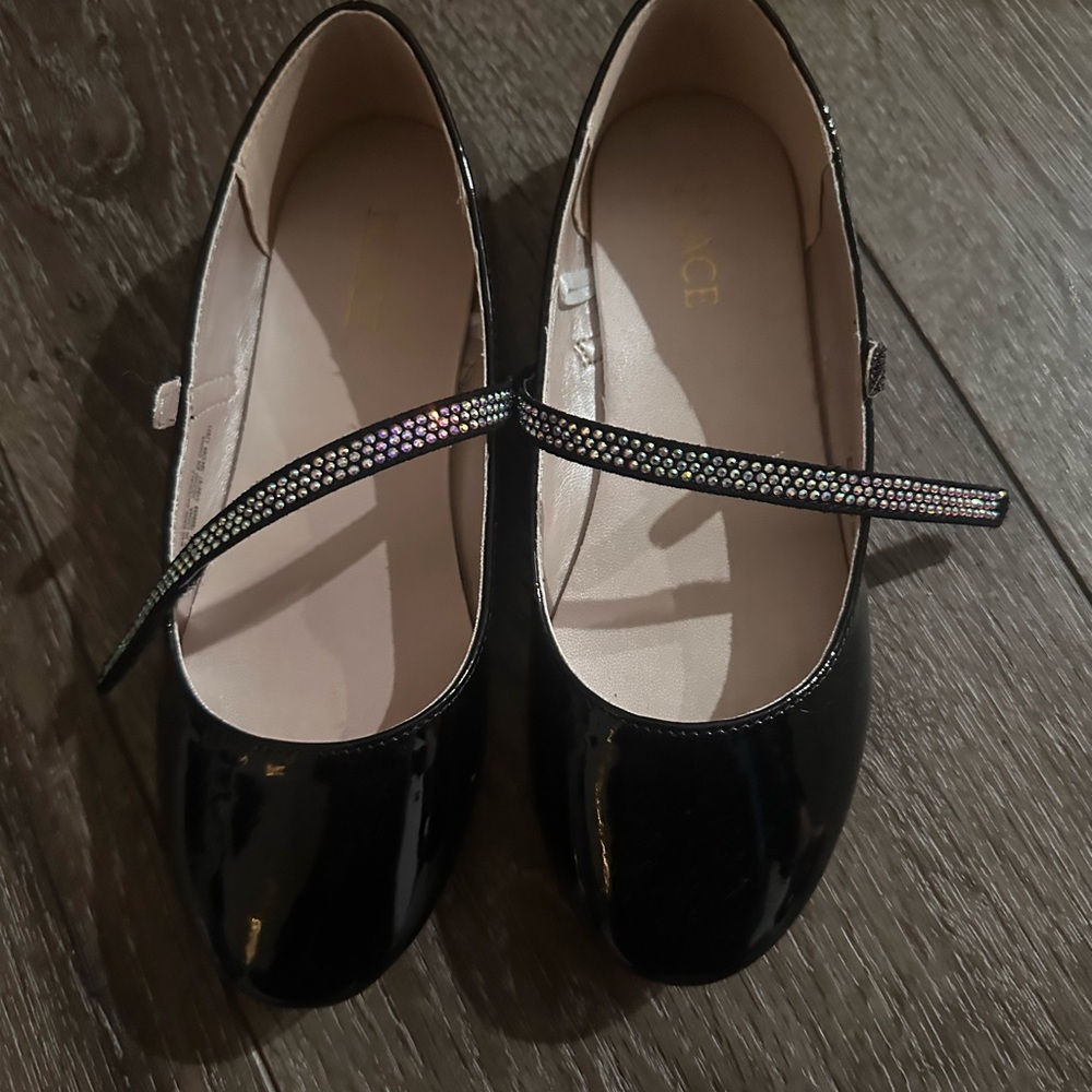The Children's Place Black Patent Mary Jane Dress Shoes with Rhinestone Strap